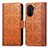 Leather Case Stands Flip Cover Holder S03D for Huawei Nova Y70 Brown