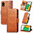 Leather Case Stands Flip Cover Holder S03D for Samsung Galaxy A03 Core Brown