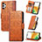 Leather Case Stands Flip Cover Holder S03D for Samsung Galaxy A13 4G Brown