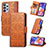 Leather Case Stands Flip Cover Holder S03D for Samsung Galaxy A23 4G Brown