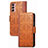 Leather Case Stands Flip Cover Holder S03D for Samsung Galaxy M13 4G Brown