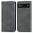 Leather Case Stands Flip Cover Holder S04D for Google Pixel 6a 5G Gray