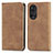 Leather Case Stands Flip Cover Holder S04D for Huawei Honor 50 Pro 5G Brown