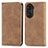 Leather Case Stands Flip Cover Holder S04D for Huawei Honor 60 5G Brown