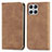 Leather Case Stands Flip Cover Holder S04D for Huawei Honor X8 4G Brown