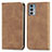 Leather Case Stands Flip Cover Holder S04D for Motorola Moto Edge Lite 5G Brown