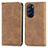 Leather Case Stands Flip Cover Holder S04D for Motorola Moto Edge Plus (2022) 5G Brown