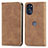 Leather Case Stands Flip Cover Holder S04D for Motorola Moto G 5G (2022) Brown