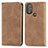 Leather Case Stands Flip Cover Holder S04D for Motorola Moto G Power (2022) Brown