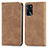 Leather Case Stands Flip Cover Holder S04D for Oppo A16 Brown