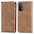 Leather Case Stands Flip Cover Holder S04D for Oppo A54 5G Brown