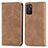 Leather Case Stands Flip Cover Holder S04D for Oppo A55S 5G Brown