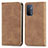 Leather Case Stands Flip Cover Holder S04D for Oppo A74 5G Brown