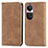 Leather Case Stands Flip Cover Holder S04D for Oppo Reno10 5G Brown