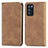 Leather Case Stands Flip Cover Holder S04D for Oppo Reno6 Pro 5G India Brown