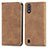Leather Case Stands Flip Cover Holder S04D for Samsung Galaxy A01 SM-A015 Brown