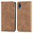 Leather Case Stands Flip Cover Holder S04D for Samsung Galaxy A02 Brown