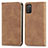 Leather Case Stands Flip Cover Holder S04D for Samsung Galaxy A02s Brown