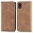 Leather Case Stands Flip Cover Holder S04D for Samsung Galaxy A03 Core Brown