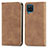 Leather Case Stands Flip Cover Holder S04D for Samsung Galaxy A12 5G Brown