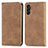 Leather Case Stands Flip Cover Holder S04D for Samsung Galaxy A13 5G Brown