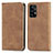 Leather Case Stands Flip Cover Holder S04D for Samsung Galaxy A52 4G Brown