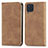 Leather Case Stands Flip Cover Holder S04D for Samsung Galaxy M32 4G Brown