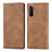 Leather Case Stands Flip Cover Holder S04D for Samsung Galaxy Note 10 5G Brown