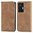 Leather Case Stands Flip Cover Holder S04D for Vivo X70 Pro 5G Brown