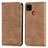 Leather Case Stands Flip Cover Holder S04D for Xiaomi POCO C3 Brown