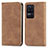 Leather Case Stands Flip Cover Holder S04D for Xiaomi Poco F4 5G Brown