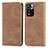 Leather Case Stands Flip Cover Holder S04D for Xiaomi Poco X4 NFC Brown