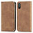 Leather Case Stands Flip Cover Holder S04D for Xiaomi Redmi 9AT Brown