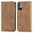 Leather Case Stands Flip Cover Holder S04D for Xiaomi Redmi Note 10T 5G Brown