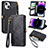 Leather Case Stands Flip Cover Holder S05D for Apple iPhone 15