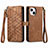 Leather Case Stands Flip Cover Holder S05D for Apple iPhone 15 Plus Brown