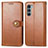 Leather Case Stands Flip Cover Holder S05D for Motorola Moto G200 5G Brown