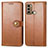 Leather Case Stands Flip Cover Holder S05D for Motorola Moto G60 Brown