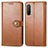 Leather Case Stands Flip Cover Holder S05D for OnePlus Nord CE 5G Brown