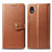 Leather Case Stands Flip Cover Holder S05D for Samsung Galaxy A01 Core Brown