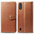 Leather Case Stands Flip Cover Holder S05D for Samsung Galaxy A01 SM-A015 Brown