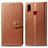 Leather Case Stands Flip Cover Holder S05D for Samsung Galaxy A10s Brown