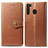 Leather Case Stands Flip Cover Holder S05D for Samsung Galaxy A21 European Brown