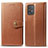 Leather Case Stands Flip Cover Holder S05D for Samsung Galaxy A91 Brown