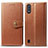 Leather Case Stands Flip Cover Holder S05D for Samsung Galaxy M01 Brown