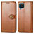 Leather Case Stands Flip Cover Holder S05D for Samsung Galaxy M12 Brown