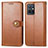 Leather Case Stands Flip Cover Holder S05D for Vivo Y55s 5G Brown