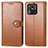 Leather Case Stands Flip Cover Holder S05D for Xiaomi Redmi 10 India Brown