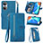 Leather Case Stands Flip Cover Holder S06D for Huawei Honor X7 Blue