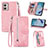 Leather Case Stands Flip Cover Holder S06D for Motorola Moto G53 5G Pink